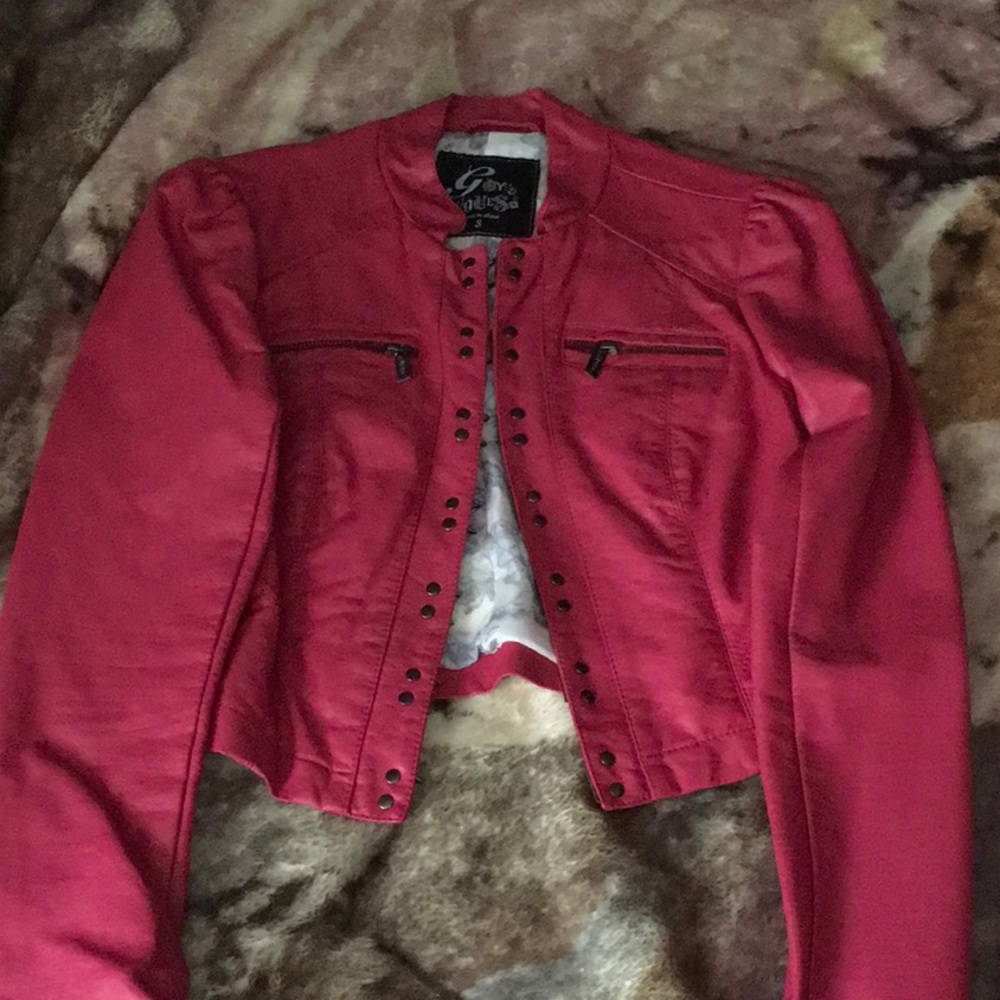 Great Condition! Pink Faux Leather Jacket by Guess